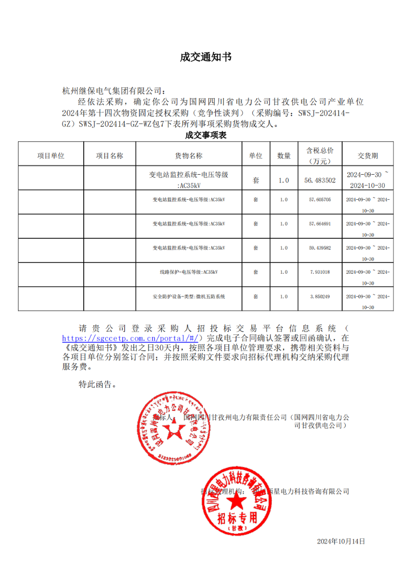 國網(wǎng)四川省電力公司甘孜供電公司產(chǎn)業(yè)單位2024年第十四次物資固定授權(quán)采購包7